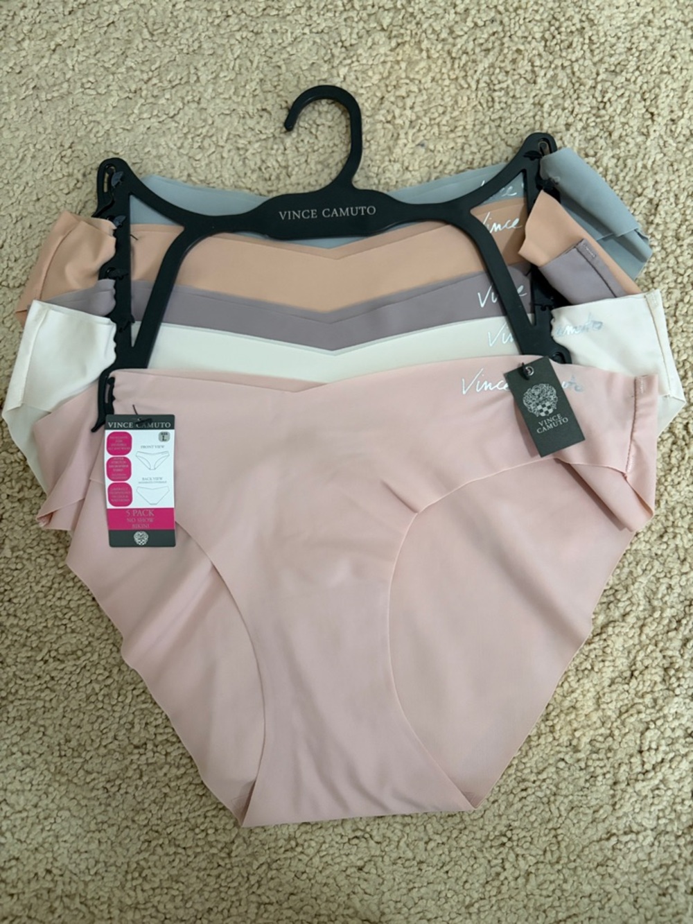 VINCE CAMUTO 5 PACK SIZE L NO SHOW BIKINI NWT MULTI COLORS